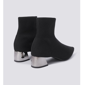 Botine Femme Foreign Trade Knitted Stretch Fabric 2025 Pointed Toe Thick Heel Ankle Socks <b>Boots</b> for Women - Product Image 5