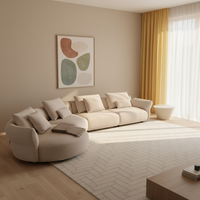 Canapé Courbé de Luxe Léger Italien, Fauteuil d'Appoint Designer, Fauteuil Moderne Minimaliste en Tissu avec Pieds en Bois et Mousse, Idéal pour Showrooms Haut de Gamme