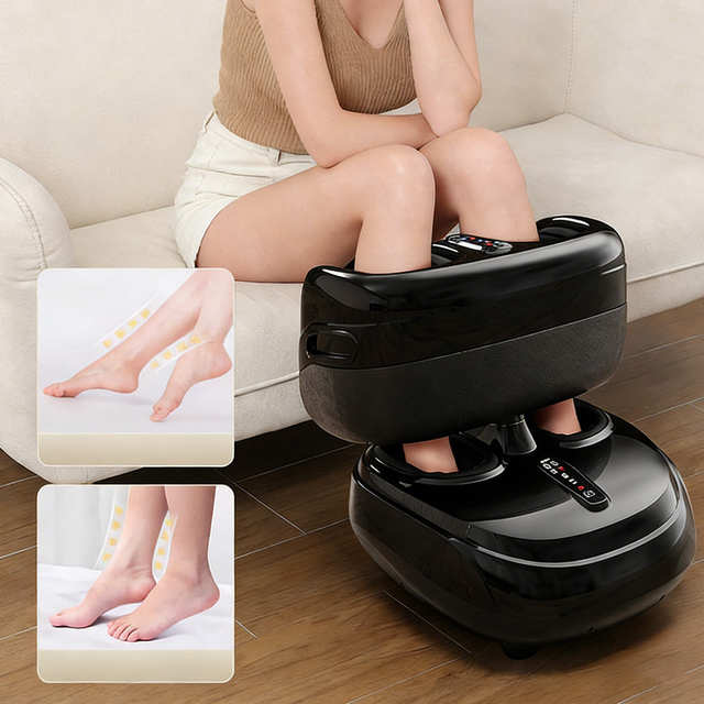 Electric Deluxe High Quality Home Use Shiatsu Foot Leg Calf Massager Air Pressure Deep Kneading Heating Timer Functions PU