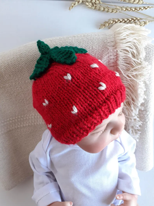 Gorro de Punto Hecho a Mano con Diseño de Fresa, Gorro de Fruta para Bebé, Gorro Casual de Invierno para Niñas - Product Image 2