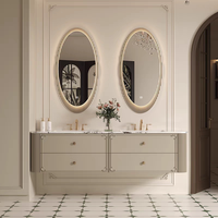 Meuble de salle de bain moderne avec miroir intelligent, vasque en pierre frittée, drain en laiton, LED anti-buée, résistant à l'eau, facile à nettoyer, personnalisable