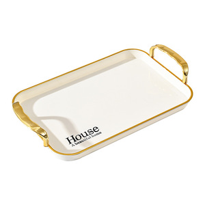 Serving <b>Tray</b> <b>Plastic</b> Striped Gold Handle Fruit Tea Coffee Table Storage <b>Tray</b> Household Use - Product Image 5