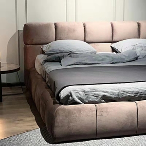 Bộ nội thất phòng ngủ hiện đại thiết kế bọc nhung nâu kiểu dáng nổi bật, giường ngủ cỡ siêu lớn (super king size) đang giảm giá. - Product Image 2