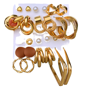 À la mode 6 paires ensemble géométrique cercle incrusté strass papillon Huggie boucles d'oreilles multicouche alliage bijoux - Product Image 1