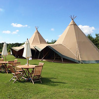 Tenda Glamping Mewah Tipi dari Kain Oxford Tahan Air, Ramah Lingkungan, dan Tahan Api untuk Pernikahan, Pameran Dagang, 20-120 Orang