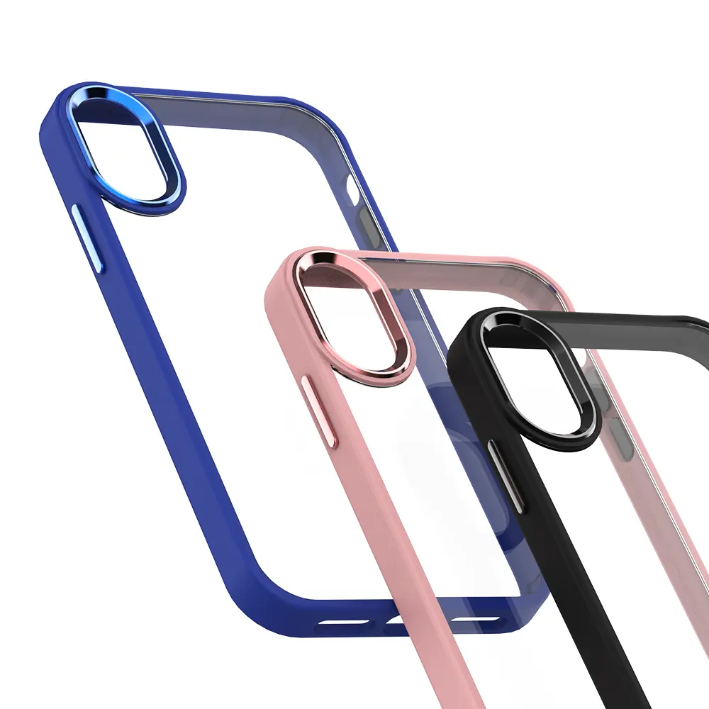 Acrylic Crystal Clear Back Cover With Metal Camera Frame Metal Side Button Phone Case For iPhone XR
