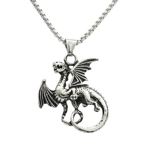 Collier pendentif dragon en acier inoxydable pour homme, style rétro punk, bijoux fantaisie en forme d'animal 280445 - Product Image 5
