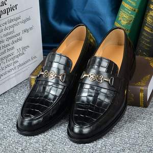 Black Genuine Leather Round Toe With <b>Gold</b> Buckle <b>Flat</b> Slip-On Dress <b>Shoes</b> Drop Shipping - Product Image 5