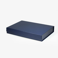 Geotobox 38x28x6cm | 15x11x2.36in Large Shallow Navy Blue Color Magnetic Gift Box with Ribbon