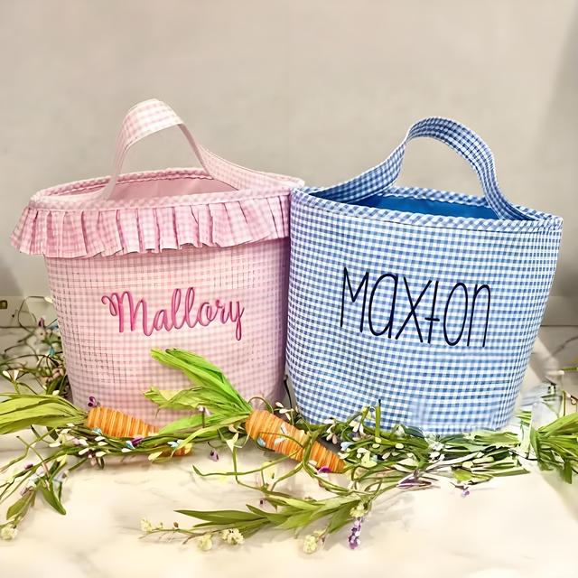 Custom Easter Baskets Gingham Easter Gift Bucket Sublimation Ruffled Easter Bunny Basket
