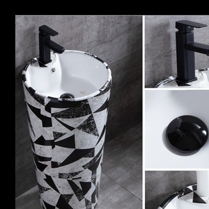 Lavabo sur pied carré Nordic Ink blanc, peint à la <span class=keywords><strong>main</strong></span>, monobloc, avec <span class=keywords><strong>colonne</strong></span> intégrée pour balcon - Product Image 3
