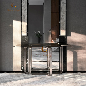 Meuble d'entrée de salon moderne et luxueux, table <span class=keywords><strong>console</strong></span> <span class=keywords><strong>extensible</strong></span> avec plateau en marbre et base en acier inoxydable pour usage domestique - Product Image 3