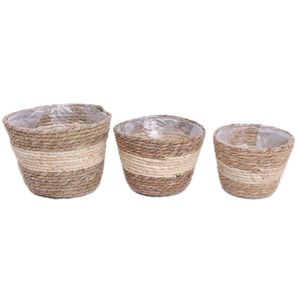 Hot Sale Woven Baskets Straw Flower Pot for Indoor and Outdoor Seagrass Basket Round Planter in Natural with Plastic Liner