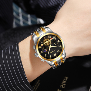 Reloj cronógrafo redondo para hombre, reloj de pulsera de lujo de acero inoxidable, reloj de cuarzo resistente al agua 30M - Product Image 1