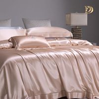 Parure de lit en soie de mûrier couleur unie, drap-housse 100 % soie, couette et drap de lit en soie