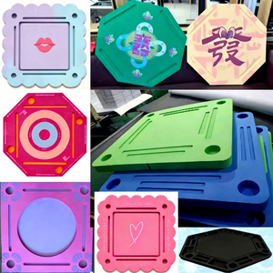 Table de Mahjong flottante en mousse EVA au design exclusif, avec tuiles de Mahjong intégrées, support de rangement et porte-gobelets, bleue, pour jeux de dominos - Product Image 1