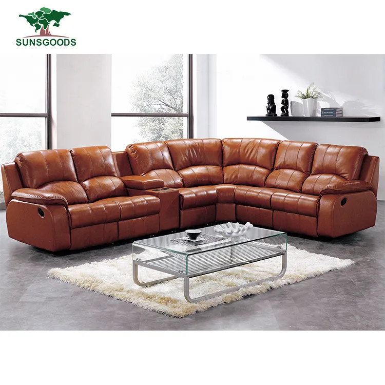 Canapé d'angle de salon en tissu et cuir, Sofa inclinable, 7 places, Design moderne et confortable, vente directe d'usine