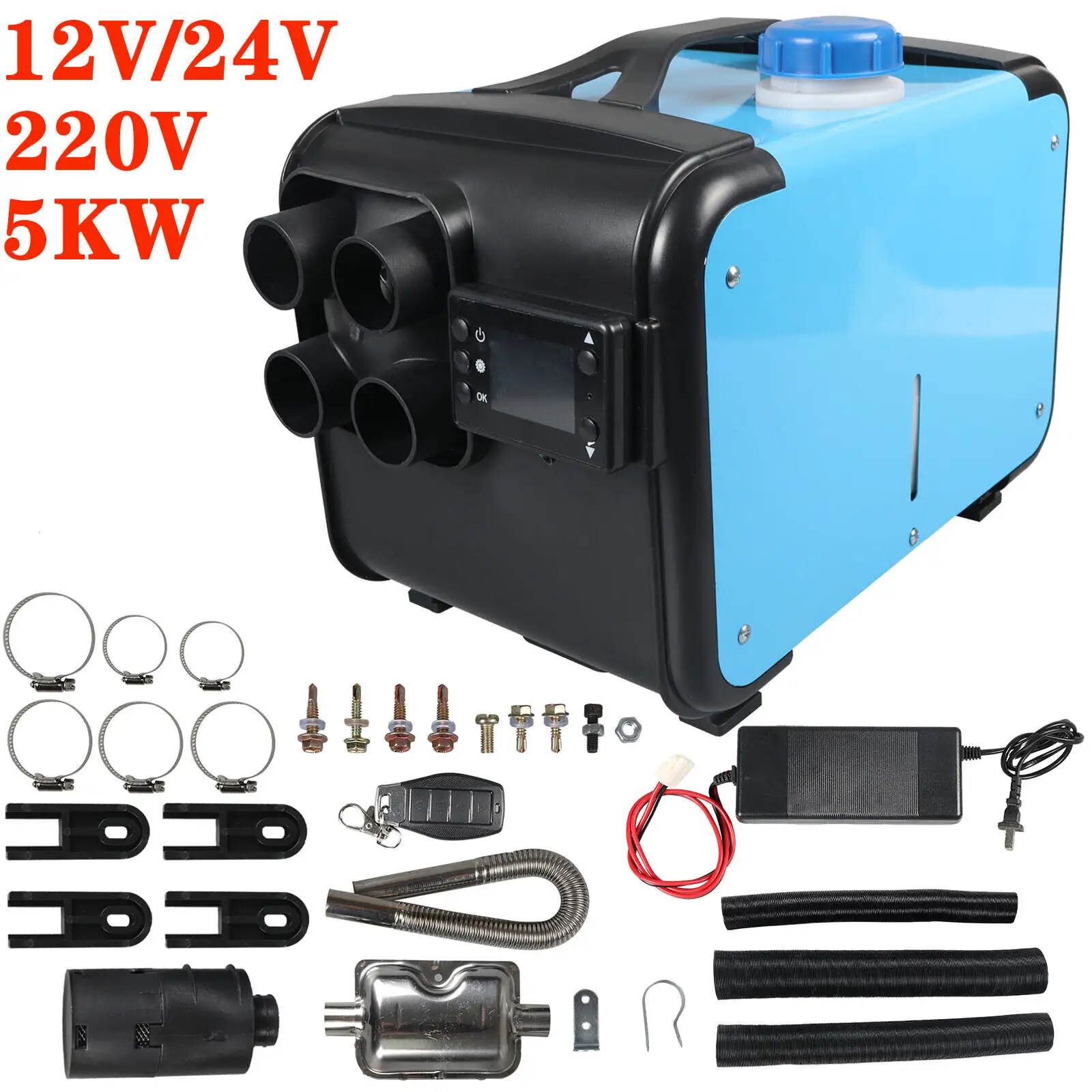 OkyRie 220V 12V 24V 5KW Diesel Car Air Heater Parking For Truck Caravan Van Camper Motorhome Rv Rvs Boats