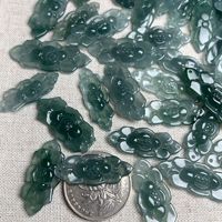 Potongan Batu Giok Burma Kecil Motif Bunga Lotus Warna Biru Es untuk Perhiasan Gelang Kalung