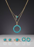 Boucles d'oreilles rondes en or 18 carats et turquoise naturelle, parmi les plus vendues