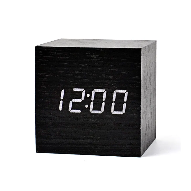 Mini Digital Wooden LED Alarm Clock Desktop Table Decor With Voice Control Alarm Clock