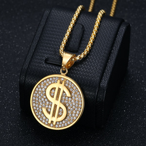 Hip Hop Iced Out CZ Bar USA Dollar Signe Étanche Non Ternir Sans Acier Inoxydable De Mode Bijoux Pendentif Colliers Hommes Mâle - Product Image 4