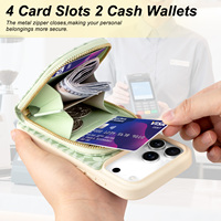 Casing Ponsel Kulit Mikrofiber Mewah Grosir, Anti Air, Anti Benturan, Rantai Logam, Resleting, Multi-Fungsi, Kartu Magnetik