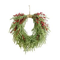 Ornamen Berry Merah Karangan Bunga Natal 50cm Gaya Amerika Hiasan Gantung Pintu Dekorasi Tanaman Hijau Kerajinan DIY