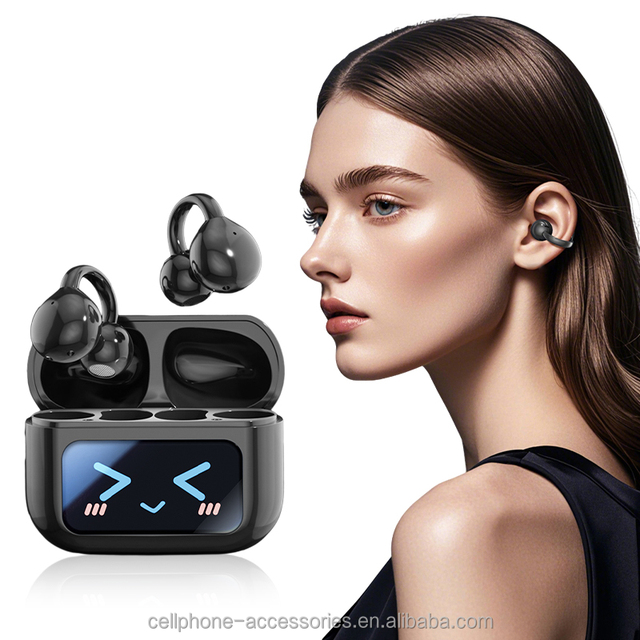 Touch Screen Open Clip-On Earbuds Digital Display for V5.4 IPX-4 Waterproof Lightweight Comfort Anti-Drop Design 3 Hours
