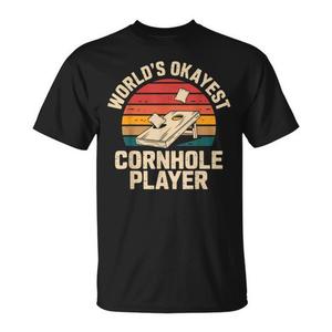 T-shirt Worlds Okayest Cornhole Player au design rétro, unisexe, à manches courtes et col rond pour adulte - Product Image 1