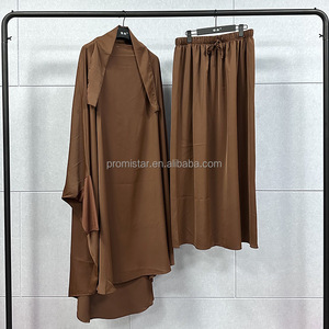 PROMISTAR 2024 vente chaude personnalisé <span class=keywords><strong>pas</strong></span> <span class=keywords><strong>cher</strong></span> femmes musulmanes <span class=keywords><strong>Jilbab</strong></span> <span class=keywords><strong>2</strong></span> pièces ensemble de Polyester soie Abaya en relief robe de prière adultes - Product Image 2