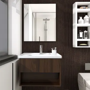 Custom Minimalist Design Style Cabinet Wall Mounted Bathroom Vanity With Mirror And Basin For Hotel