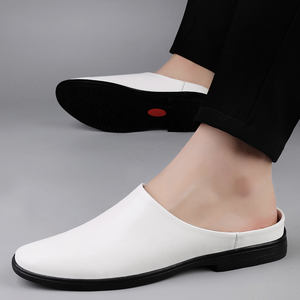 <span class=keywords><strong>L2510</strong></span> Buena calidad Punta estrecha Hombres Diapositivas Zapatillas de cuero genuino Moda de gran tamaño Hombres Medio zapatos - Product Image 4