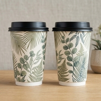 Gobelets à café en papier à double paroi entièrement noirs personnalisables, échantillon gratuit, 3, 5, 8, 12, 16 oz, gobelets jetables pour boissons chaudes à emporter