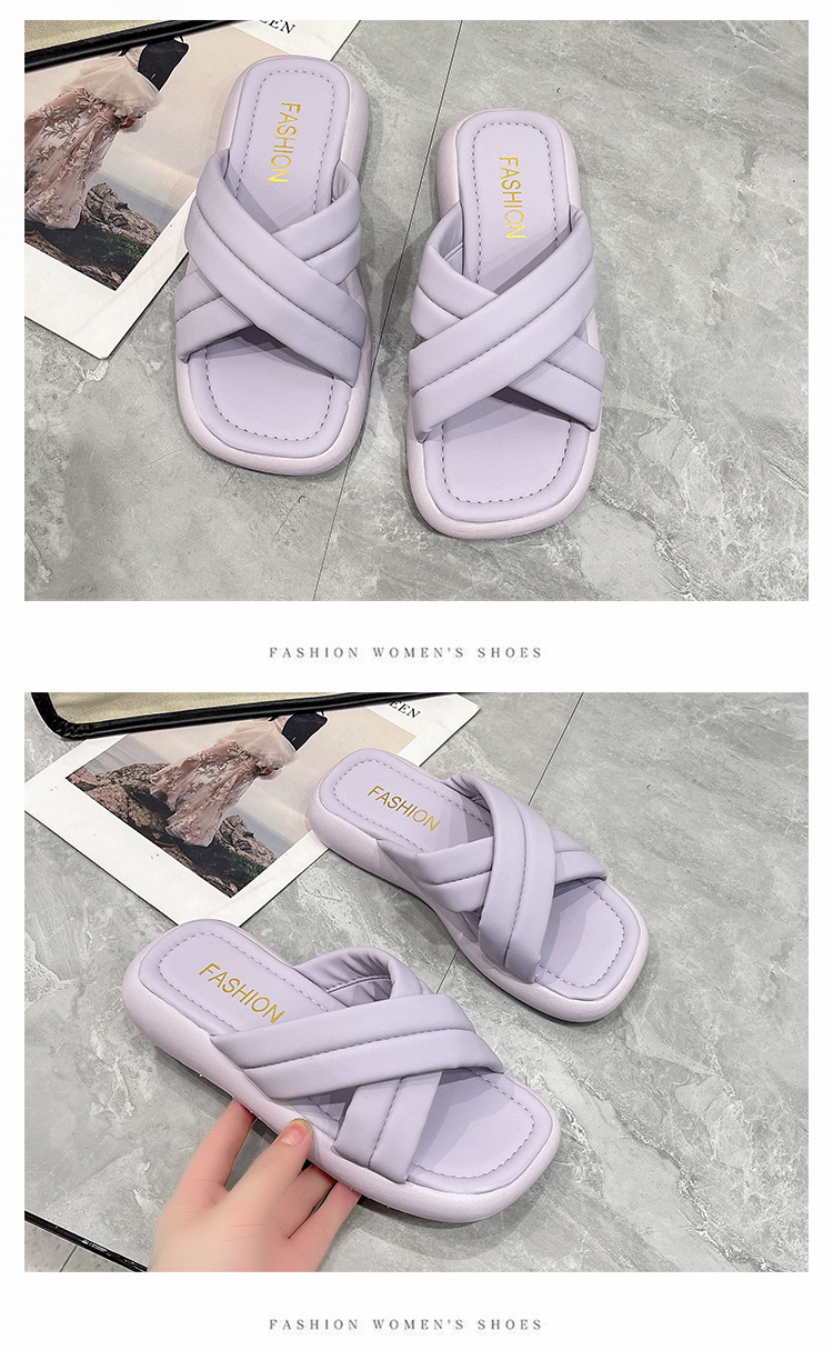 New Platform Slippers Cross Strap Comfortable Home Shoes Outside Square Head Beach Sandals