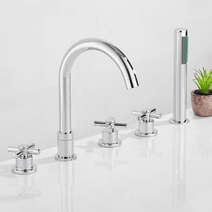 <span class=keywords><strong>Robinet</strong></span> de baignoire moderne en laiton à 5 trous pour montage sur pont, avec douchette à main, mitigeur 3 poignées à débit élevé, cartouche céramique, pour salle de bain - Product Image 5