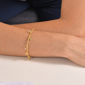 Thanh Lịch 18K Vàng Mạ Món Quà Cá Nhân Có Ý Nghĩa Đồ Trang Sức Pave Bóng Trái Tim Hamasa Cuộc Sống Cây Charms Cuff Bangle Vòng Đeo Tay - Product Image 6