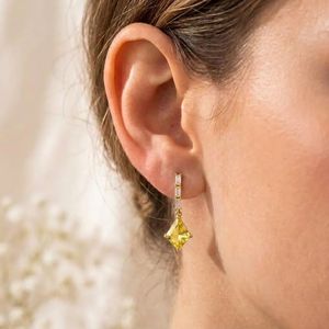 Natural Lemon Quartz Faceted Kite Shape <b>Earrings</b> with Cubic Zirconia <b>Stud</b> Drop Design in 925 Sterling <b>Silver</b> Handmade Minimalist - Product Image 5