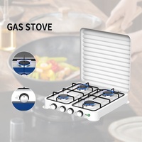 Kompor Gas 4 Tungku Portabel dengan Tutup, Kompor Gas Meja untuk Berkemah di Luar Ruangan, Cocok untuk Semua Jenis Peralatan Masak