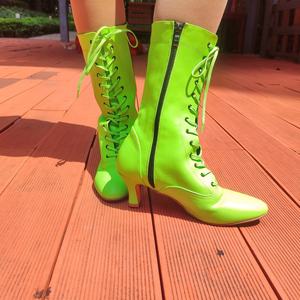 Evkoodance FLG240928G-Botas de <span class=keywords><strong>Baile</strong></span> de Tacón <span class=keywords><strong>Cubano</strong></span> Verde Fluorescente para Mujeres, Zapatos de Fiesta Latina de Jazz <span class=keywords><strong>Salsa</strong></span> A LA Moda para Bailar - Product Image 3