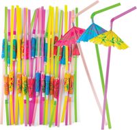 Long Cocktail Boisson Parapluies Fantaisie Fleur Bar Pailles Tropical Été Plage Luau Tiki Hawaiian Party Pailles Décorations