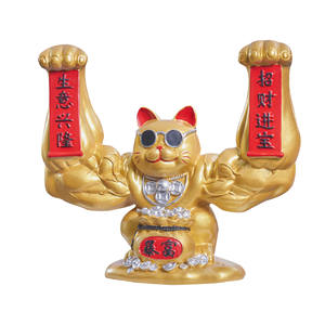 Statue de chat Zhaocai en résine, bras musclé, richesse et prospérité, décoration de salon, décoration de bureau - Product Image 5