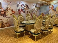 Meubles de salle à manger en bois sculpté de luxe royal du Moyen-Orient turc, ensemble de salle à manger, table à manger, chaises