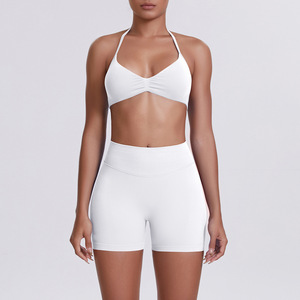 Sexy Beautiful Back Hanging Neck Sports Bra Set High Waist Hip Tight Shorts Yoga <strong>Clothes</strong> Running Fitness <strong>Clothes</strong> - Product Image 3