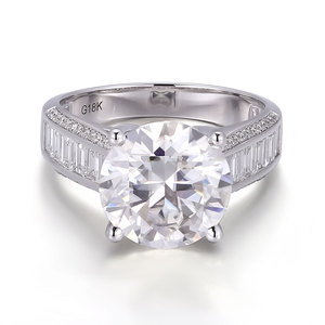 Кольцо с центральным камнем из муассанита 5 карат, оправа из белого золота 18 карат, круглый муассанит 11 мм с боковыми камнями, обручальное кольцо с лабораторным бриллиантом - Product Image 2