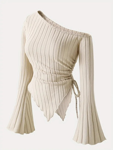 2026 Blouse Femme à Manches Longues Évasées et Ourlet Irrégulier, Tricotée Sexy avec Cordon de Serrage, Haut T-shirt - Product Image 2