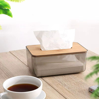 Distributeur de serviettes de table en bambou Porte-papier hygiénique Distributeur de serviettes Boîte à mouchoirs transparente Porte-serviettes avec couvercle en bambou