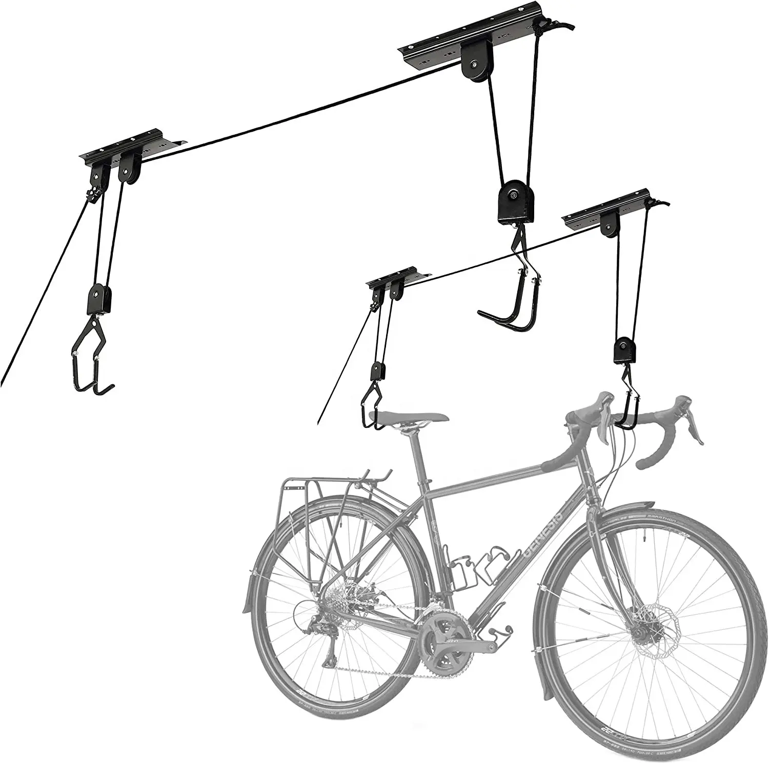 बाइक पिछलग्गू-ओवरहेड Hoists चरखी प्रणाली 100lb क्षमता के साथ साइकिल के लिए या सीढ़ी-सुरक्षित गेराज छत भंडारण
