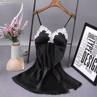 Costumes doux matériel chemises de nuit Sexy femmes soie Robe Robe chemise de nuit dentelle nœud bretelles femmes chemise de nuit vêtements de nuit