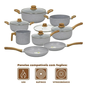 Juego de Ollas y Sartenes de Cerámica Moderna de Alta Calidad con Revestimiento de Mármol, Tapas de Vidrio, Asas de Baquelita, Antiadherentes, 6 Piezas, de Aluminio - Product Image 1